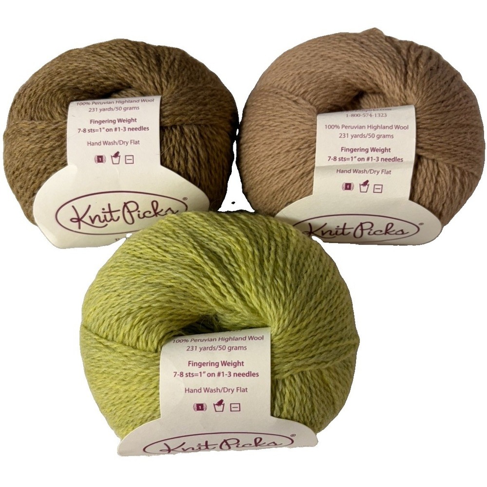 Knit Picks Palette Yarn Lot 3 100% Peruvian Wool Fingering 693 Yds Green Camel